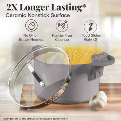 Gotham Steel Ceramic Ultra 5-qt. Non-Stick Pasta Pot with Strainer and Twist with Lock Handles