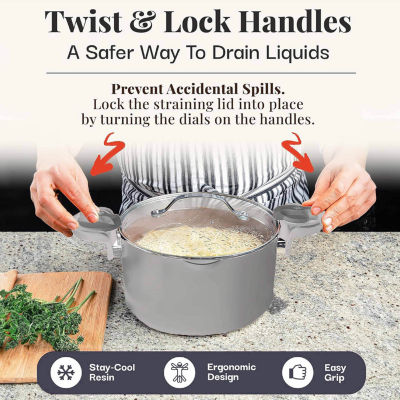 Gotham Steel Ceramic Ultra 5-qt. Non-Stick Pasta Pot with Strainer and Twist with Lock Handles