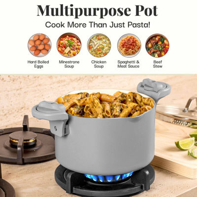 Gotham Steel Ceramic Ultra 5-qt. Non-Stick Pasta Pot with Strainer and Twist with Lock Handles