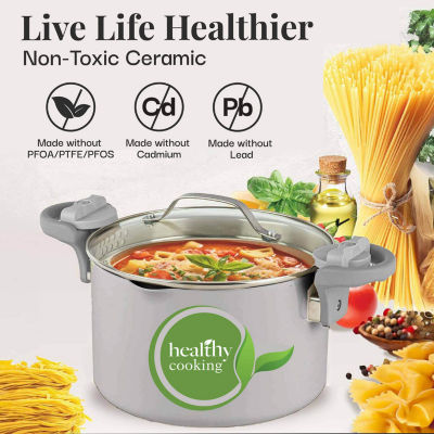 Gotham Steel Ceramic Ultra 5-qt. Non-Stick Pasta Pot with Strainer and Twist with Lock Handles