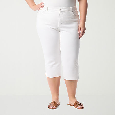 Gloria Vanderbilt Womens High Rise Capri Pants, 16w, White -  87630160026