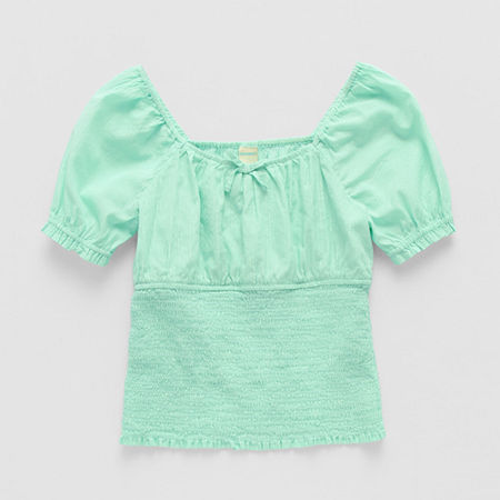 Thereabouts Little & Big Girls Square Neck Short Sleeve Blouse, Large  Plus, Green