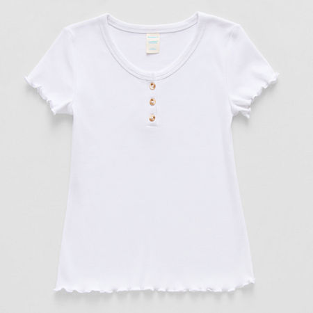 Thereabouts Little & Big Girls Henley Neck Short Sleeve T-Shirt, X-small (6-6x), White