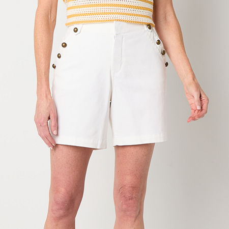 St. John's Bay Womens Mid Rise Chino Short, 14, White