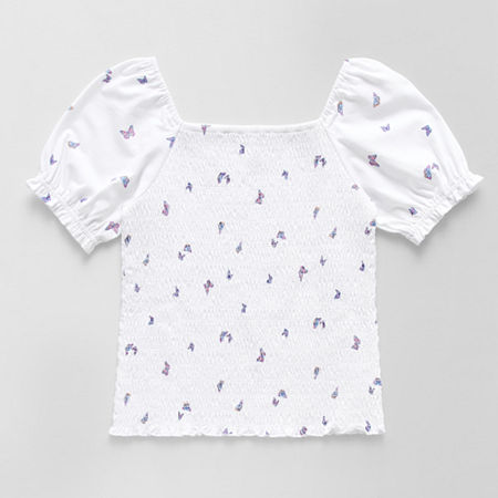 Thereabouts Little & Big Girls Square Neck Short Sleeve T-Shirt, Medium , White