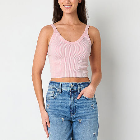 Arizona Womens V Neck Sleeveless Juniors Tank Top, Small, Pink