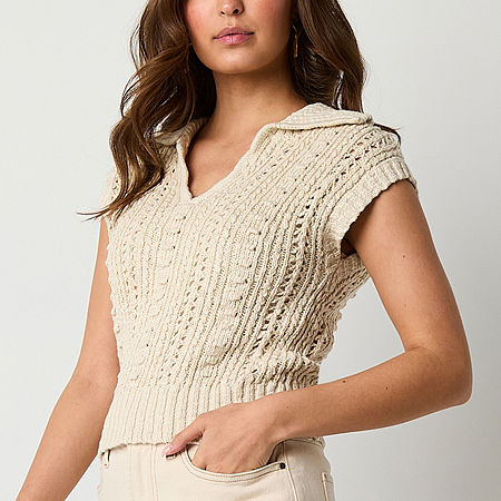a.n.a Womens Sweater Pointelle Polo, X-large, Beige