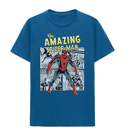Mens Crew Neck Short Sleeve Classic Fit Spiderman Big and Tall Graphic T-Shirt, 4x-large, Blue