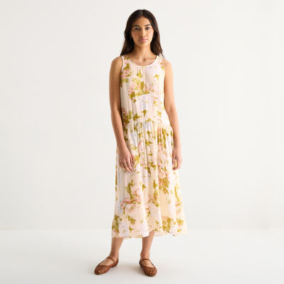 a.n.a Womens Sleeveless Floral Midi Drop Waist Dress