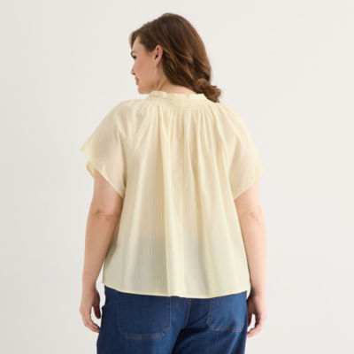 a.n.a Womens Plus Split Crew Neck Short Sleeve Blouse