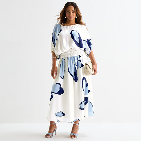 Worthington Womens Plus Long Flared Skirt In Multi