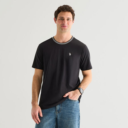 U.S. Polo Assn. Tipped Stretch Mens Crew Neck Short Sleeve Stretch Fabric T-Shirt, Small, Black