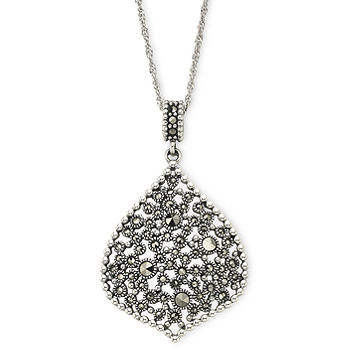 Sterling Silver Marcasite Teardrop Shape Necklace Sterling Silver Marcasite Teardrop Shape Necklace