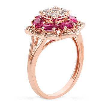 Yes, Please! Womens Lab Created Pink Sapphire 14K Rose Gold Over Silver  Sterling Silver Cocktail Ring
