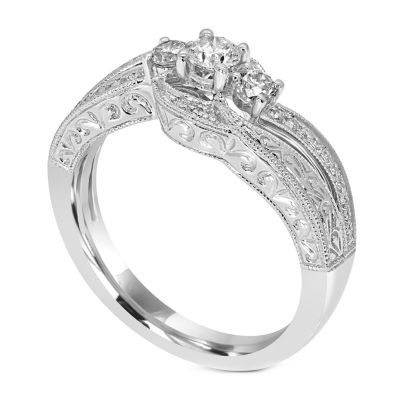 Love Lives Forever Womens 1 CT. T.W. Natural White Diamond 14K White Gold 3-Stone Engagement Ring