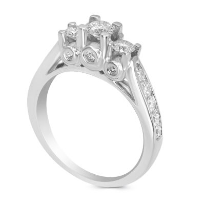 Love Lives Forever Womens 1 CT. T.W. Natural White Diamond 14K White Gold 3-Stone Engagement Ring
