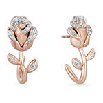 Enchanted Disney Fine Jewelry 1/10 CT. T.W. Genuine White Diamond 14K Rose Gold Over Silver Flower Beauty and the Beast Belle Princess Drop Earrings