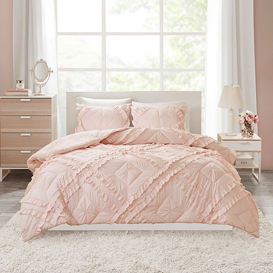 Intelligent Design Karlie Solid Coverlet Set With Tufted Diamond Ruffles