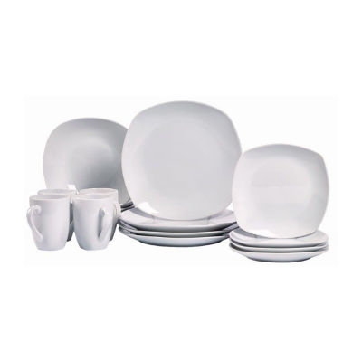 Tabletops Unlimited® Quinto White Porcelain Square 16pc. Dinnerware