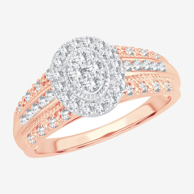 Womens 1/ CT. T.W. Mined White Diamond 10K Rose Gold Oval Engagement Ring