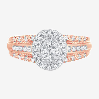 Womens 1/ CT. T.W. Mined White Diamond 10K Rose Gold Oval Engagement Ring