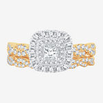 Signature By Modern Bride Womens 1 CT. T.W. Genuine White Diamond 10K Gold Cushion Bridal Set