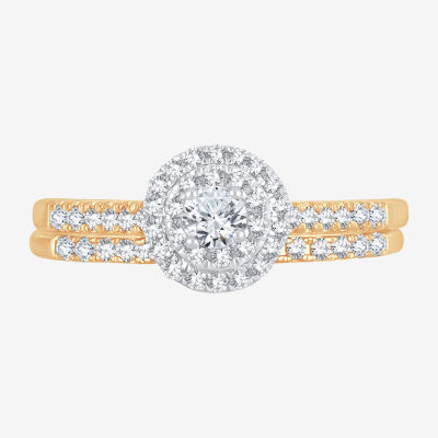 Round 1/2 CT.T.W. Natural Diamond Side Stone Halo Bridal Set in 10K or 14K Gold