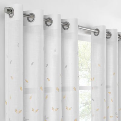 Fieldcrest Arden Floral Flutter Cotton Grommet Top Sheer Single Curtain Panel