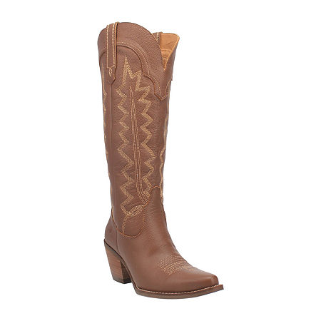 Dingo Women's High Cotton Leather Stacked Heel Cowboy Boots, 8 Medium, Brown
