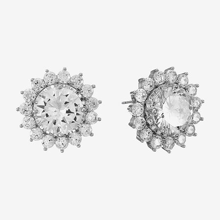 Monet Jewelry Silver Tone Button Cubic Zirconia 14.6mm Round Stud Earrings, One Size, White