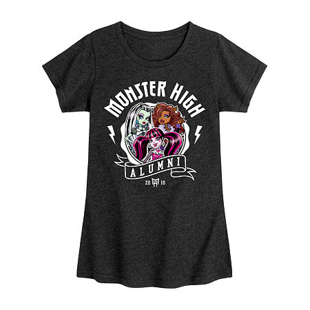 Little & Big Kid Girls Crew Neck Short Sleeve Regular Fit Monsters High Graphic T-Shirt, Small, Black