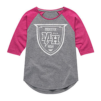 Little & Big Girls Crew Neck Monsters High Elbow Sleeve Graphic T