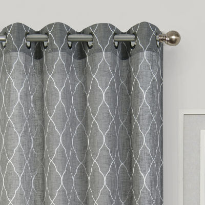 Regal Home Bayview Grommet Top Embroidered Sheer Single Curtain Panel