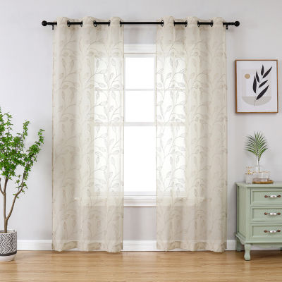 Regal Home Jaffa Embroidered Sheer Grommet Top Set of 2 Curtain Panel