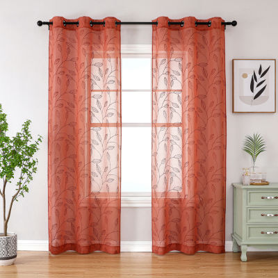 Regal Home Jaffa Embroidered Sheer Grommet Top Set of 2 Curtain Panel