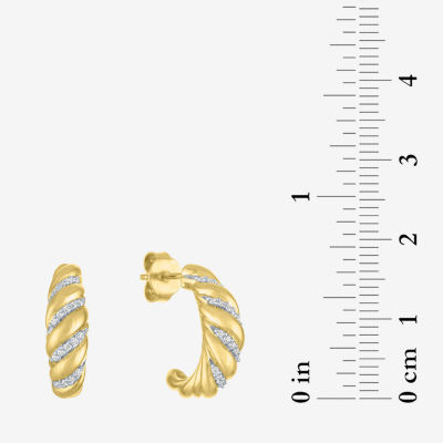 Diamond Addiction (G-H / I1-I2) Croissant 1/10 CT. T.W. Lab Grown White Diamond 14K Gold Over Silver 16.2mm Hoop Earrings