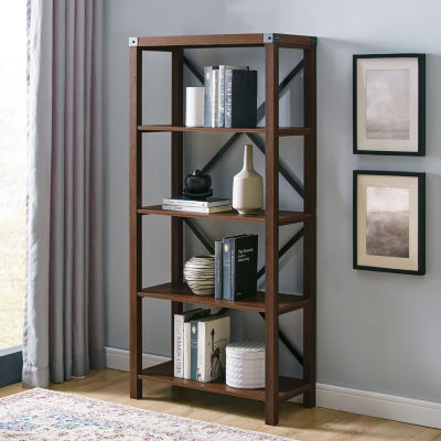 Farmhouse Metal Accented Wood Bookcase