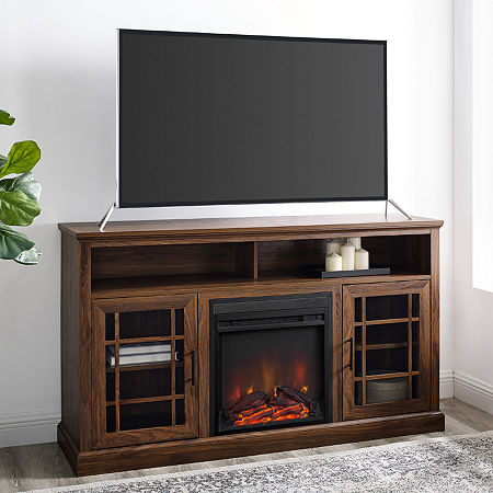 Highboy Tv Stand With Fireplace Gray, One Size, Brown