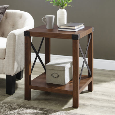 Farmhouse Rustic Wood Square Side Table