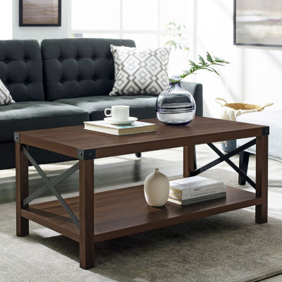 Metal X Rustic Wood Coffee Table