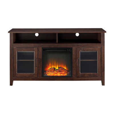 58" Wood Highboy Fireplace Media TV Stand Console
