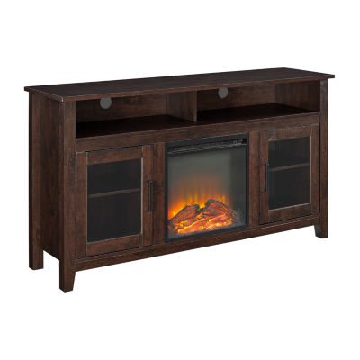 58" Wood Highboy Fireplace Media TV Stand Console