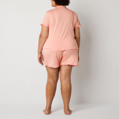 Ambrielle Womens Plus Short Sleeve 2-pc. Shorts Pajama Set