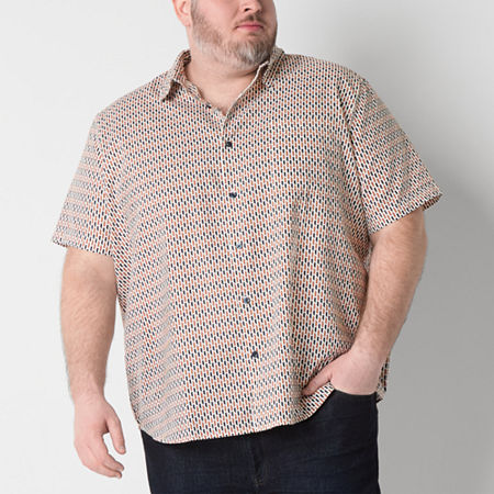 Image of Shaquille O'Neal XLG Mens Short Sleeve Classic Fit Big and Tall Button-Down Shirt, X-large Tall, Brown