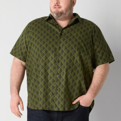 Shaquille O'Neal XLG Big and Tall Mens Classic Fit Short Sleeve Geometric Button-Down Shirt