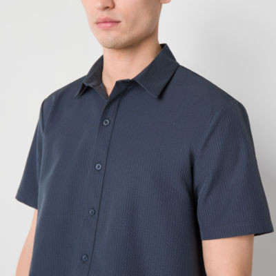 Stylus Mens Regular Fit Short Sleeve Seersucker Button-Down Shirt