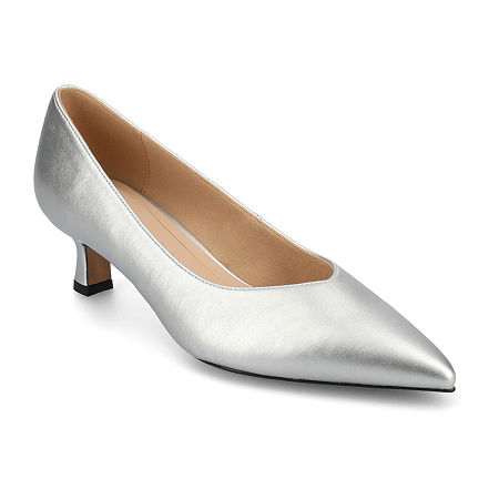 Journee Collection Pammie Womens Pointed Kitten Heel Pumps, 6 Medium, Silver