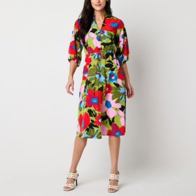 52seven Womens Elbow Sleeve Floral Midi Fit Flare Dress, Color