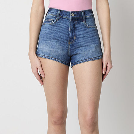 Arizona Womens Highest Rise Denim Short-Juniors, 12, Blue