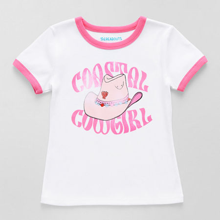 Thereabouts Little & Big Girls Rib Crew Neck Short Sleeve Graphic T-Shirt, X-large (16), White